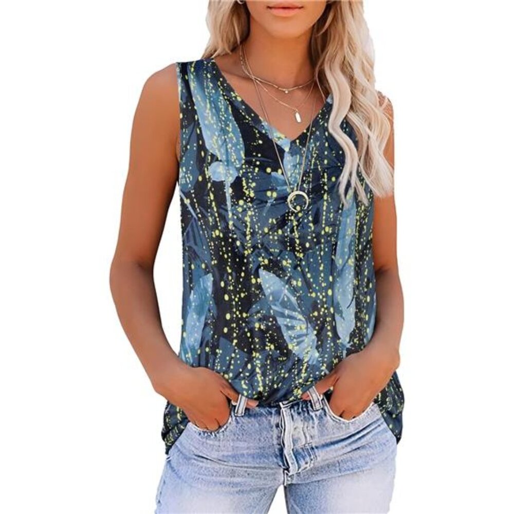 Summer Tops for Women Sleeveless V Neck Tshirt Loose Fit Casual Tank Tunic